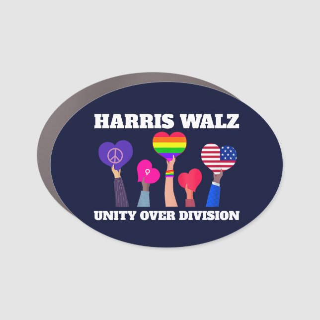 Harris Walz Unity Over Division LGBTQ Dark Blue Car Magnet (Front)