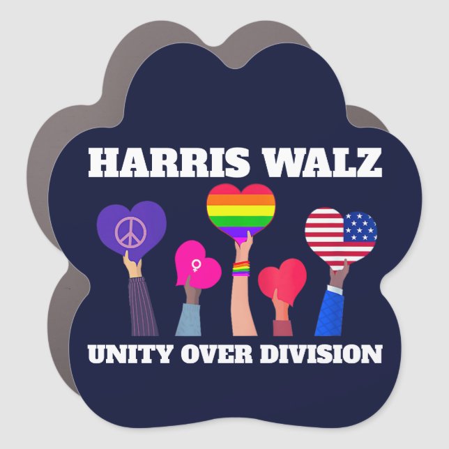 Harris Walz Unity Over Division LGBTQ Dark Blue Car Magnet (Front)