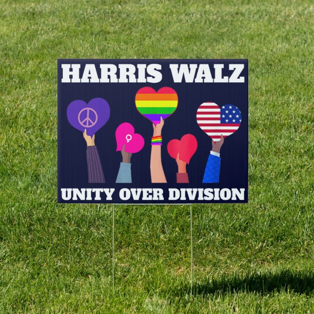 Harris Walz Unity Over Division LGBTQ Dark Blue Sign (Insitu)