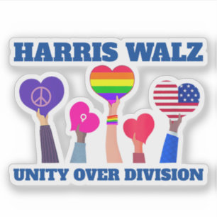 Harris Walz Unity Over Division LGBTQ Dark Blue Sticker