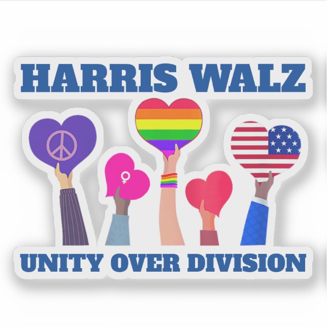 Harris Walz Unity Over Division LGBTQ Dark Blue Sticker (Front)