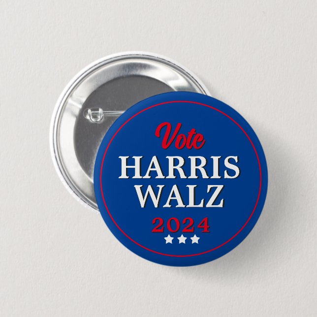 Harris Walz Vote 2024 Democrat Election Button (Front & Back)