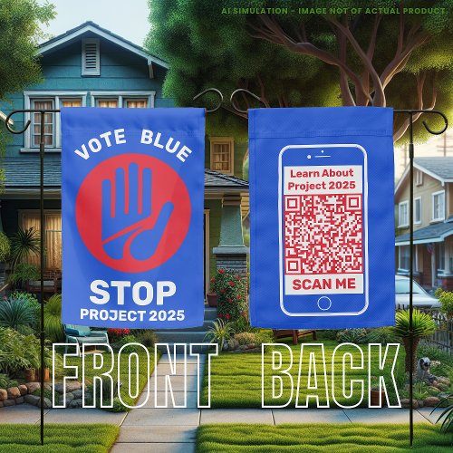 Harris Walz Vote Blue 'Stop Project 2025!' QR Code Garden Flag