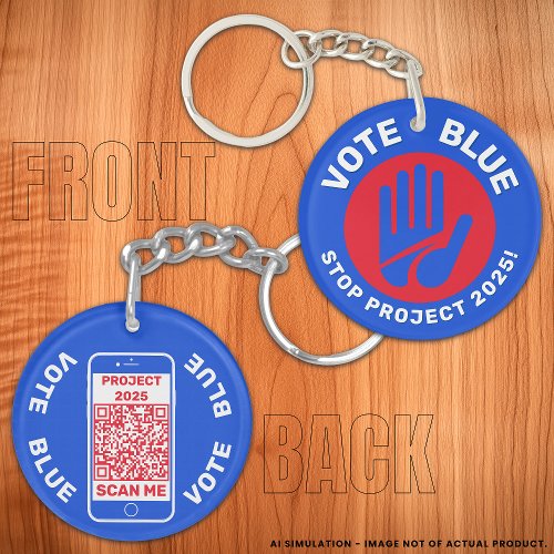 Harris Walz Vote Blue 'Stop Project 2025!' QR Code Keychain