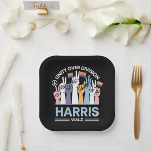 Harris Walz Waltz 2024 Unity Over Division Paper Plates