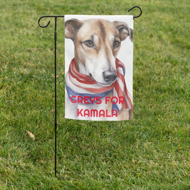 HARRIS WALZ WATERCOLOR PATRIOTIC GREYHOUND DOG GARDEN FLAG (In SItu)