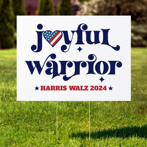 Harris Walz White Joyful Warrior USA Flag Heart Sign