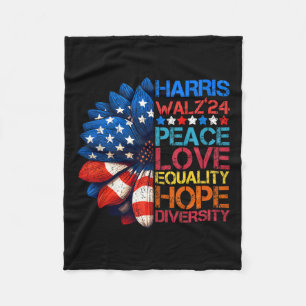 Harris Wheimer 2024 Peace Love Equality Hope Diver Fleece Blanket