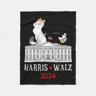 Harris Won 2024 President Election Funny Cat Ladie Fleece Blanket