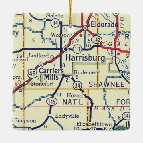 Harrisburg IL Vintage Map Ceramic Ornament