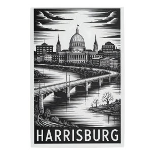 Harrisburg Pennsylvania Skyline Black White Metal Print