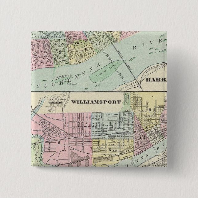 Harrisburg, Williamsport, Erie, Scranton Pinback Button (Front)