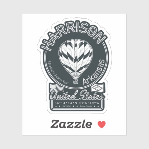 HARRISON ARKANSAS VINTAGE _ HOT AIR BALLOON  STICKER