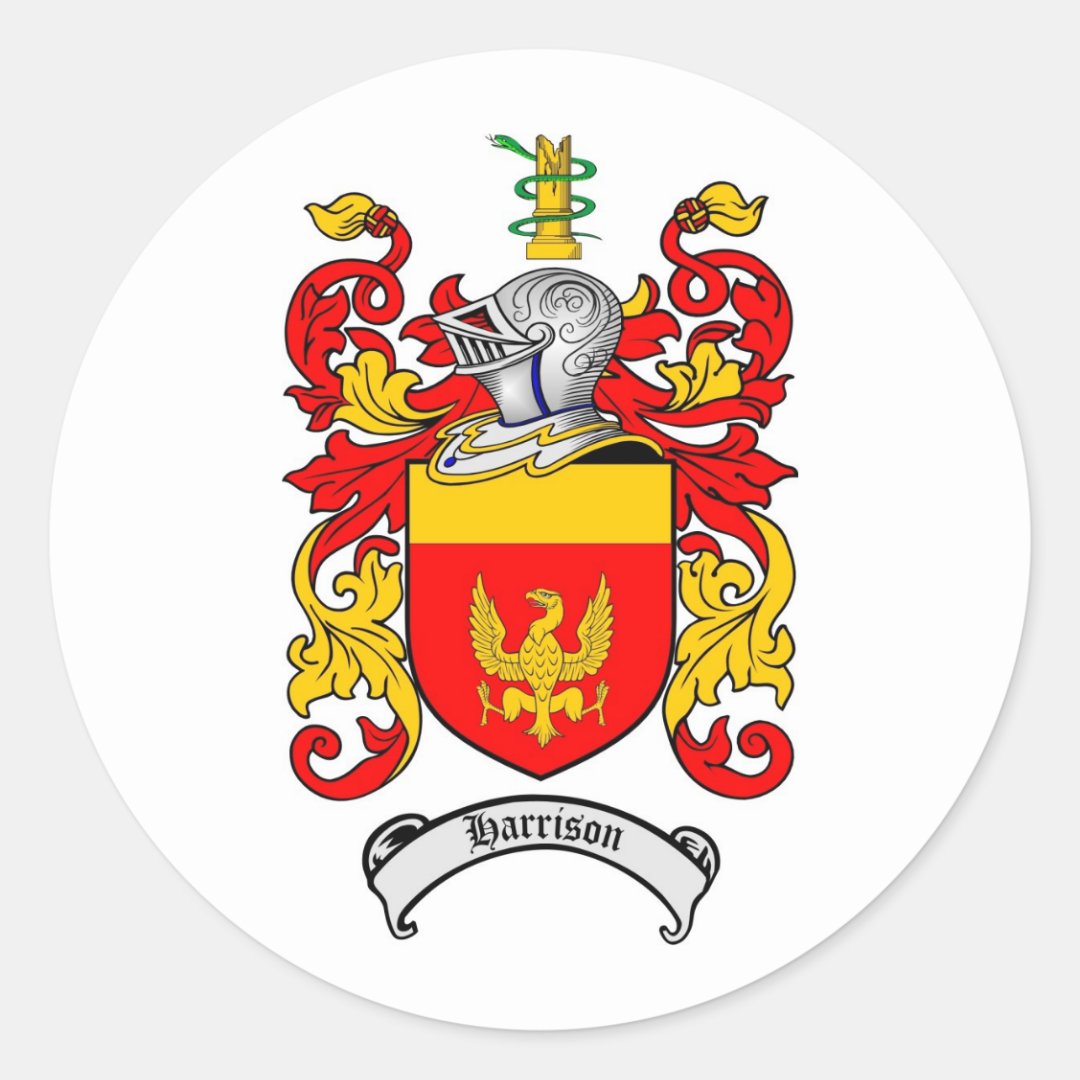 HARRISON FAMILY CREST - HARRISON COAT OF ARMS CLASSIC ROUND STICKER ...