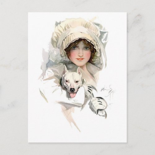 Harrison Fisher Girl  and Her Dog Postcard