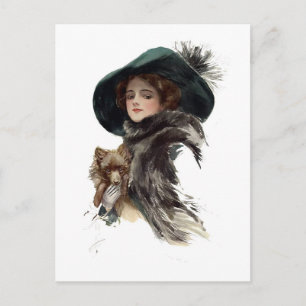 Harrison Fisher Girl  in a Teal Hat Postcard