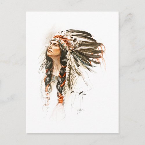 Harrison Fisher Song Hiawatha Indian head dress 1 Postcard