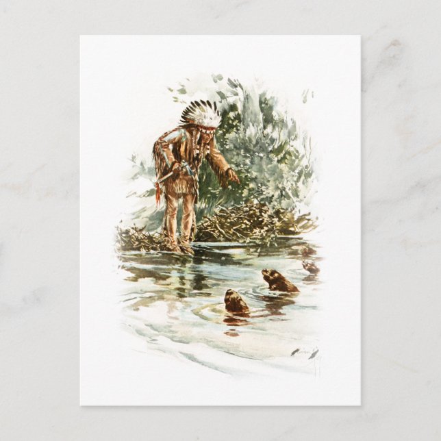 Harrison Fisher Song of Hiawatha Red Indian Otters Postcard (Front)