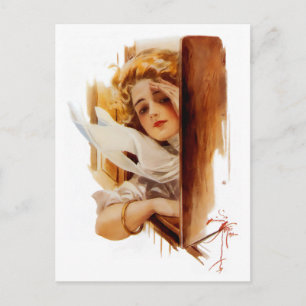 Harrison Fisher: Woman in Train Postcard