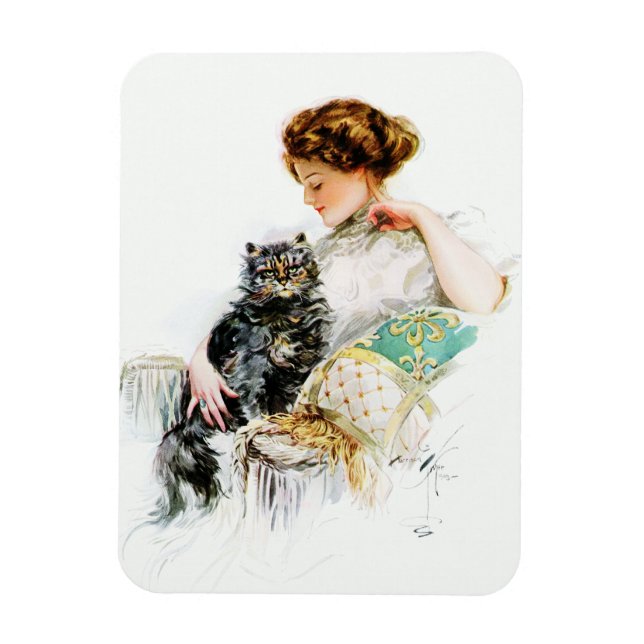 Harrison Fisher: Woman with Cat Magnet (Vertical)