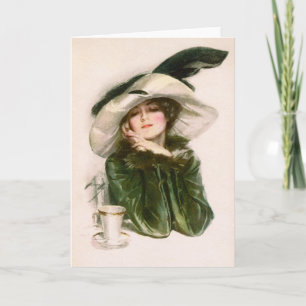 Harrison Fisher's "Contentment" & Coffee Greeting Card