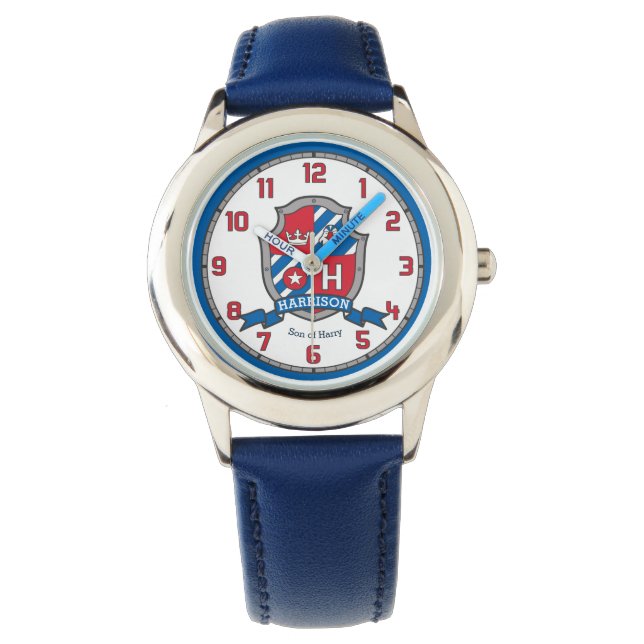 Harrison name meaning letter H crest red blue bird Watch (Front)