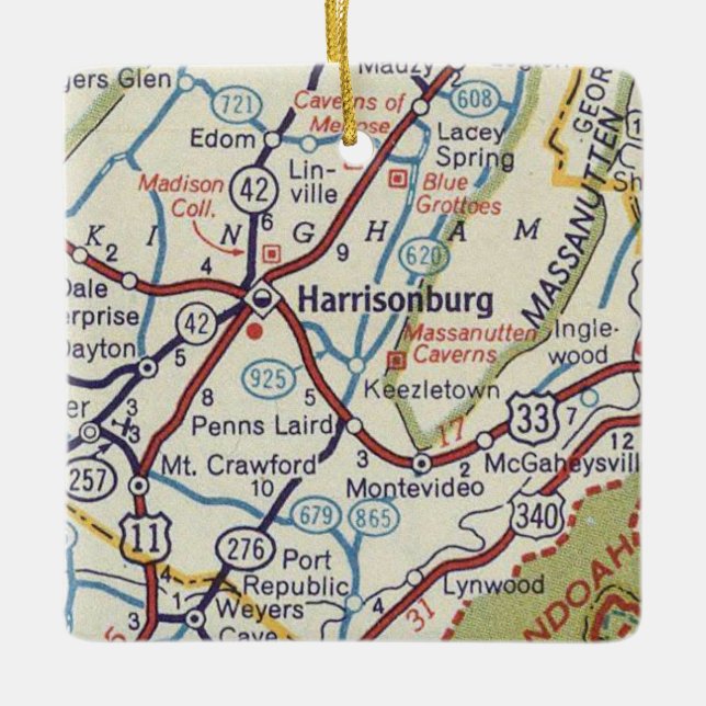 Harrisonburg VA Vintage Map Ceramic Ornament (Front)