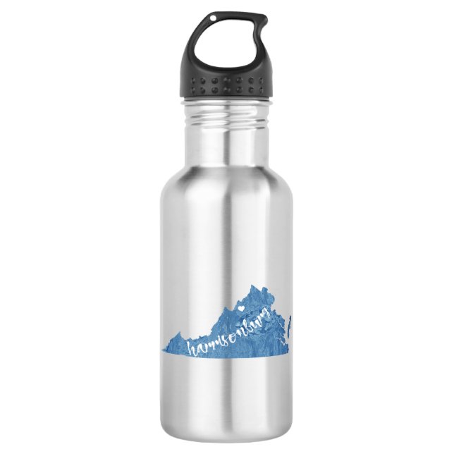 Harrisonburg Virginia Wood Grain Stainless Steel Water Bottle (Front)