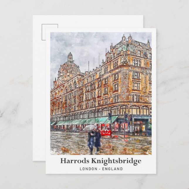 Harrods Knightsbridge London Travel Watercolor  Postcard (Front/Back)