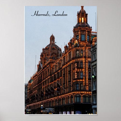 Harrods London Night Lights Poster