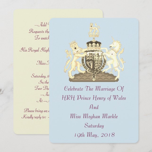 Harry and Meghan Posh Royal Wedding Invitation (Front/Back)