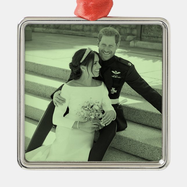 Harry and Meghan wedding portrait stylized Metal Ornament (Front)