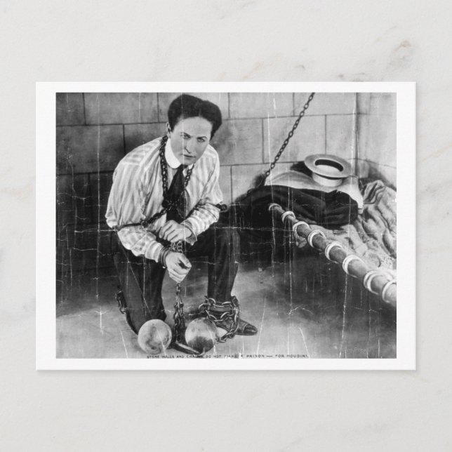 Harry Houdini About to Escape from Prison Postcard (Front)