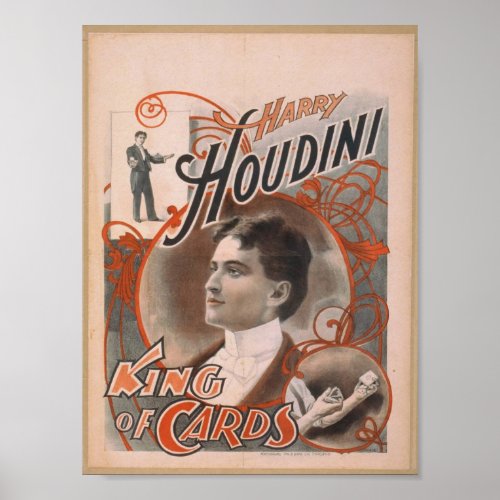 Harry Houdini King of Cards Vintage Theater Poster