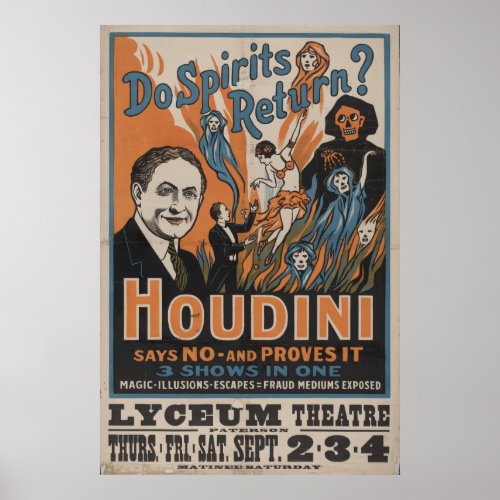 Harry HOUDINI  Mentalist VAUDEVILLE Poster