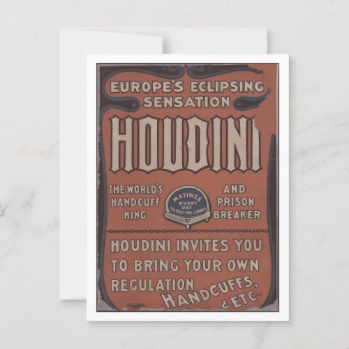 Harry Houdini the worlds handcuff king  Postcard