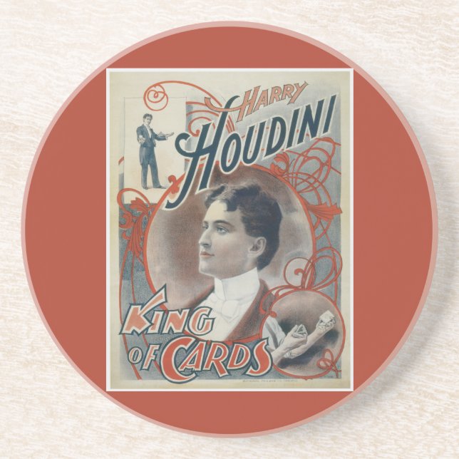 Harry Houdini Vintage Magician Poster Sandstone Coaster (Front)