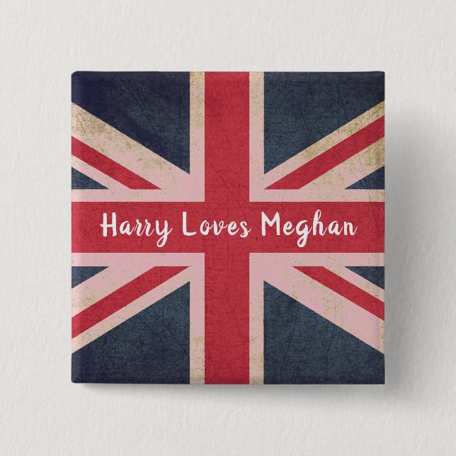 Harry LOVES Meghan Royal Wedding Square Button (Front)