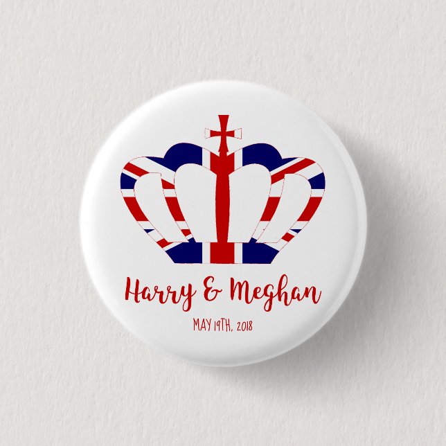 Harry & Meghan Crown | Royal Wedding Celebration Button (Front)
