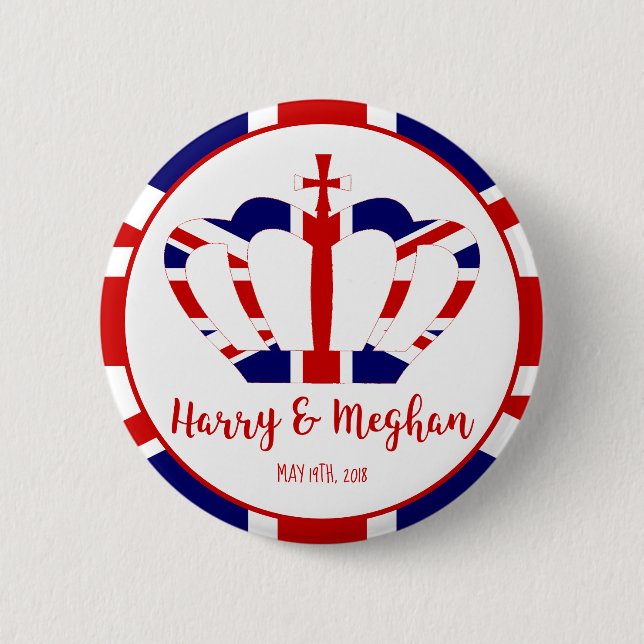 Harry & Meghan Crown | Royal Wedding Celebration Button (Front)