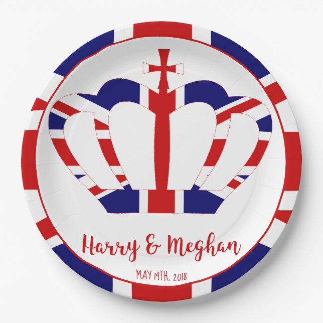 Harry & Meghan Crown | Royal Wedding Celebration Paper Plates (Front)