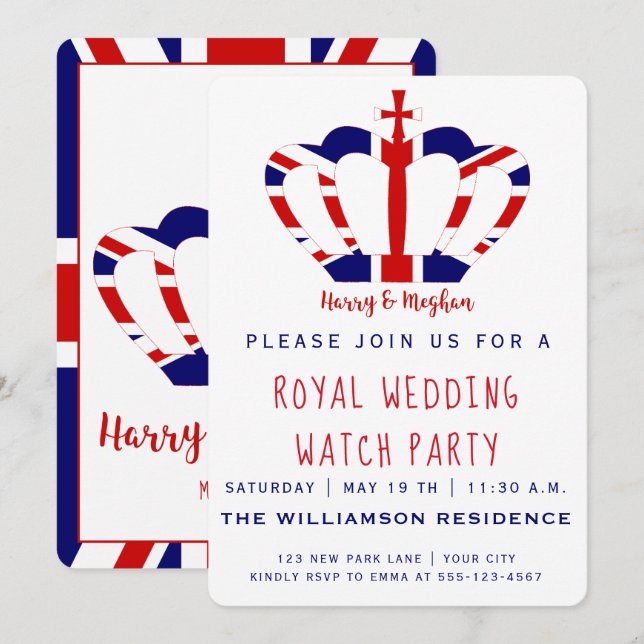 Harry & Meghan Crown | Royal Wedding Watch Party Invitation (Front/Back)