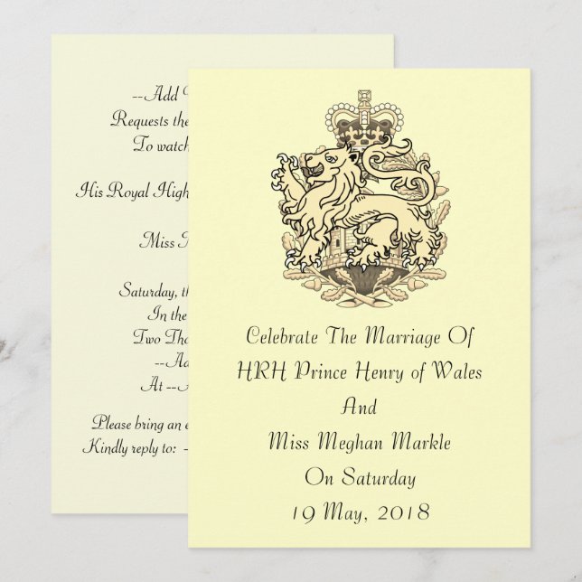 Harry & Meghan Elegant Royal Wedding Invitation (Front/Back)
