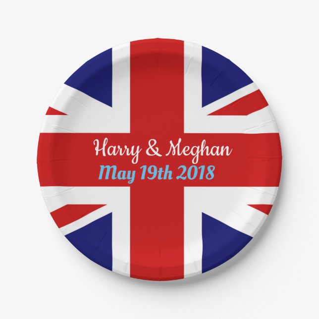 Harry & Meghan, Union Jack. Paper Plates (Front)