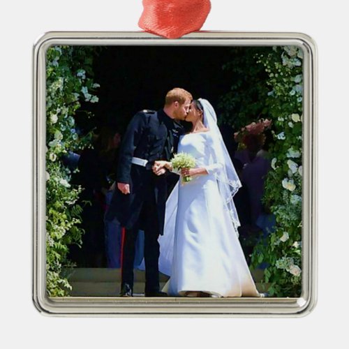Harry Meghan wedding day kiss chapel entrance Metal Ornament