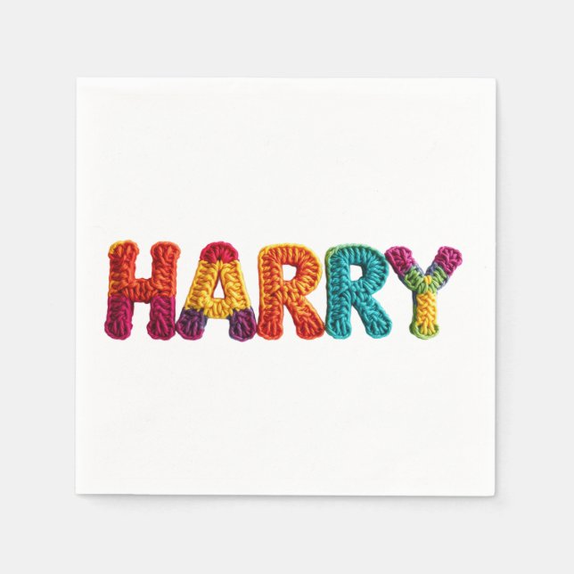 HARRY Name in Vibrant Crochet Pattern Napkins (Front)