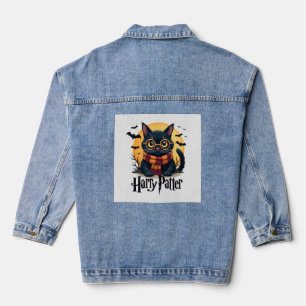 Harry Pawter Witch Black Cat Halloween Funny Movie Denim Jacket