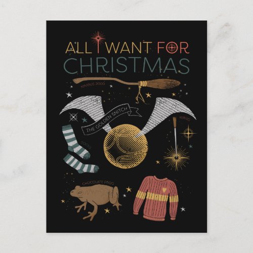 HARRY POTTER All I Want For Christmas Holiday Postcard