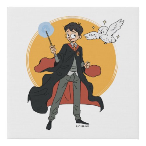 HARRY POTTER and Hedwig Illustration Faux Canvas Print