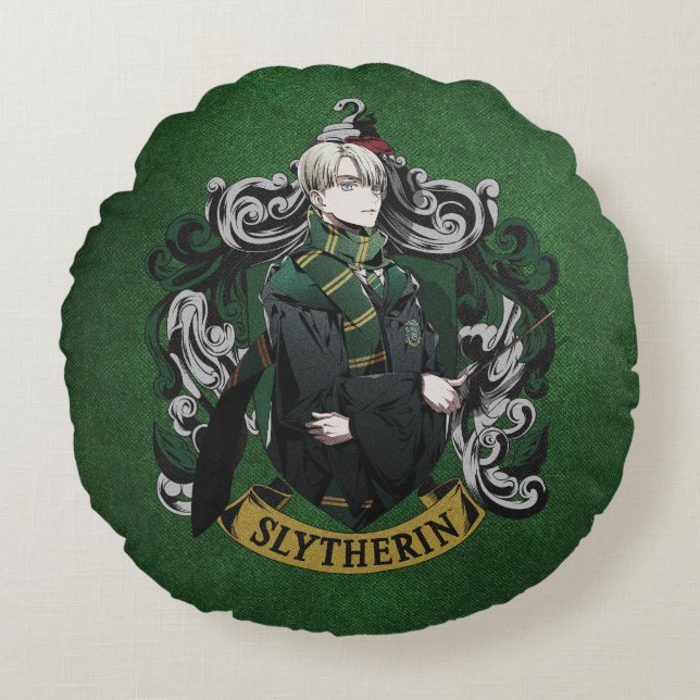 HARRY POTTER™ | Anime Draco Malfoy House Crest Round Pillow (Front)